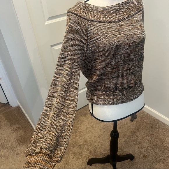 Free People Off-the-Shoulder Knit Sweater - Brown and Cream - Picture 5 of 11